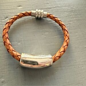 SSD Simon Sebbag 925 Sterling Silver Braided Leather Bracelet